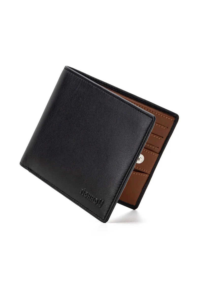 Portofel modern slim clasic barbati,  protectie RFID, piele naturala premium, Negru