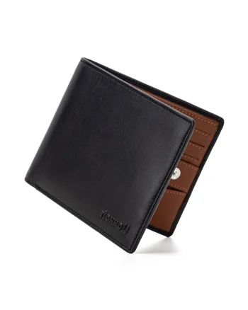 Portofel modern slim clasic barbati,  protectie RFID, piele naturala premium, Negru