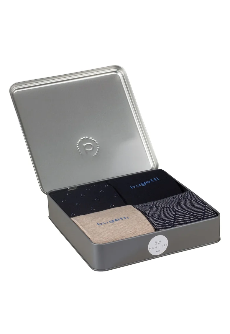 Set 4 perechi sosete barbati, cutie metalica,  6359X, Albastru multicolor