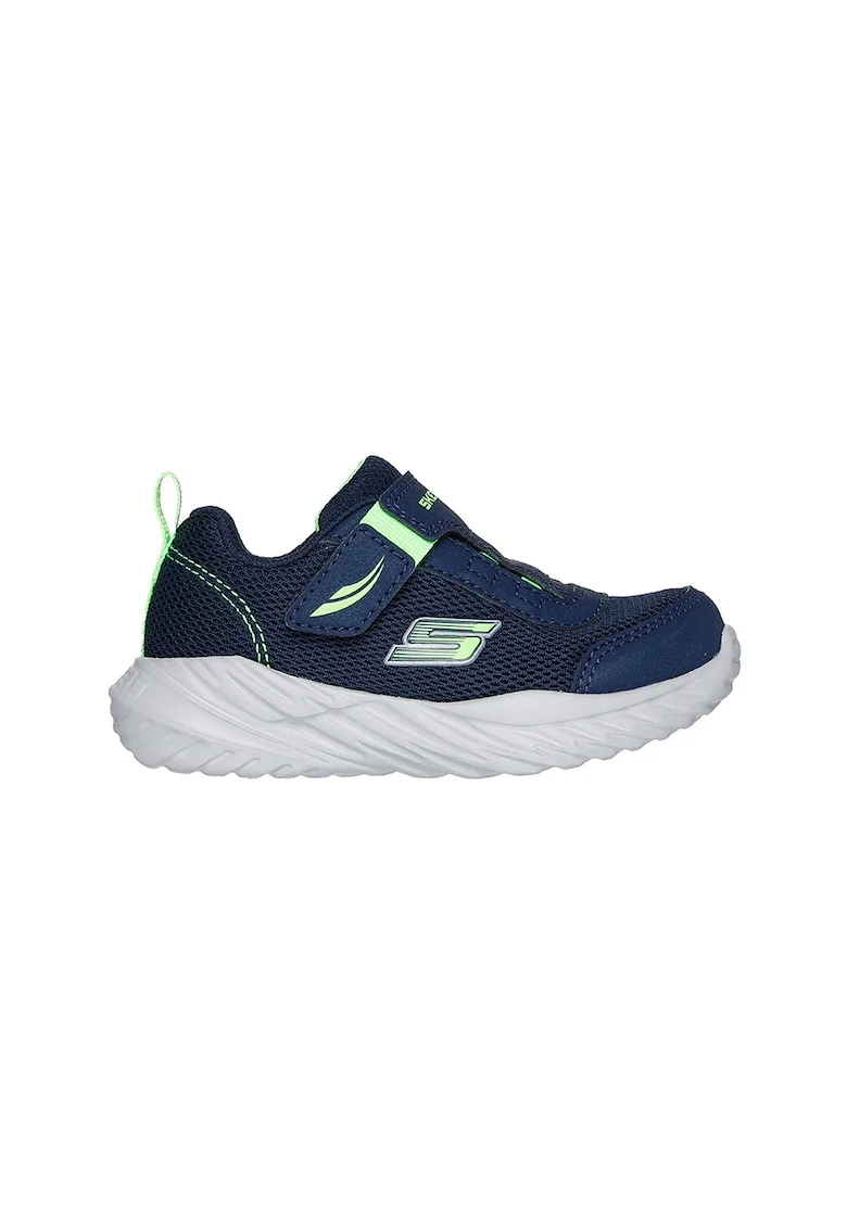 Pantofi sport cu inchidere velcro si garnituri din plasa, Verde lime/Bleumarin