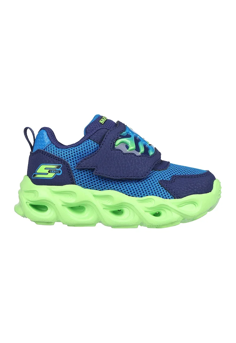 Pantofi sport cu velcro si LED-uri Thermo-Flash - Flame, Verde lime/Bleumarin