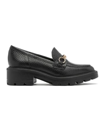 Pantofi loafer de piele cu toc masiv, Negru