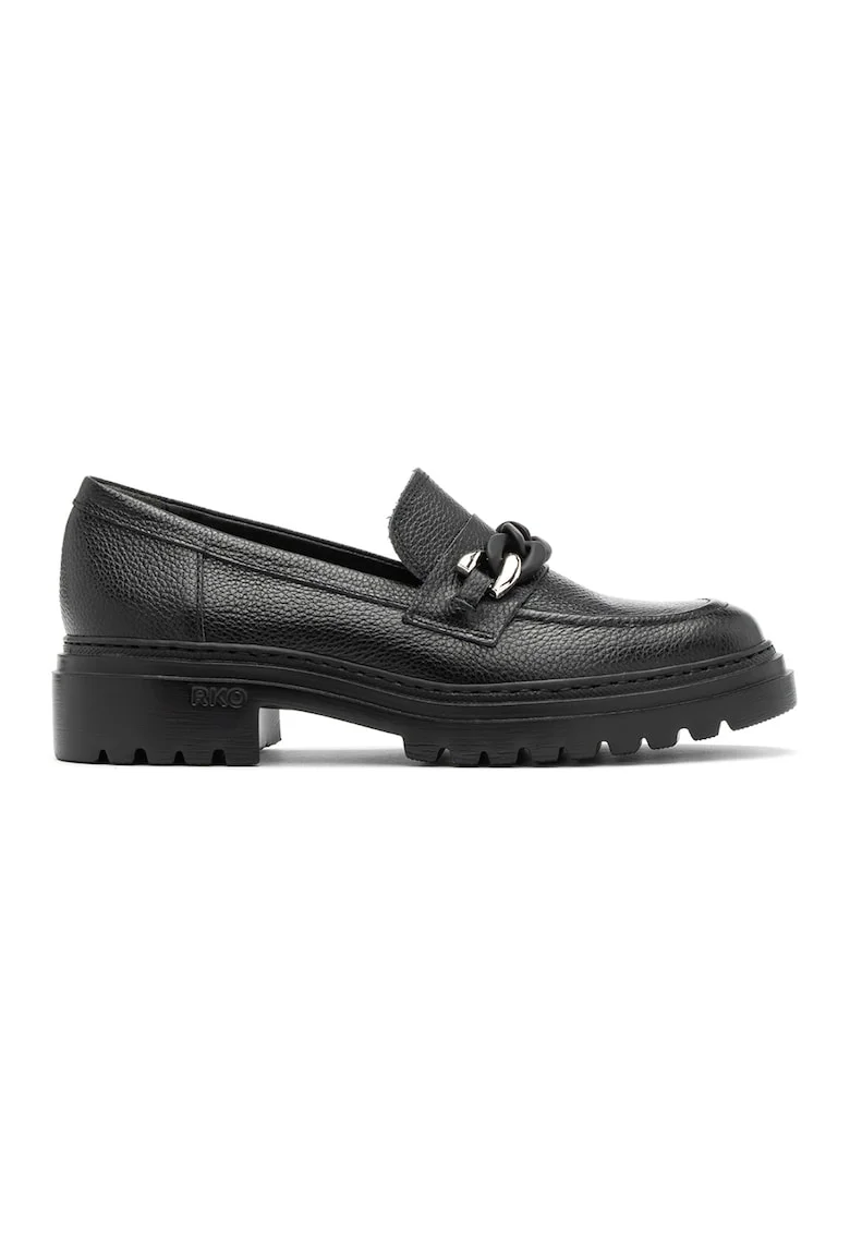 Pantofi loafer de piele cu aplicatie metalica, Negru