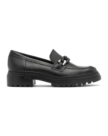 Pantofi loafer de piele cu aplicatie metalica, Negru