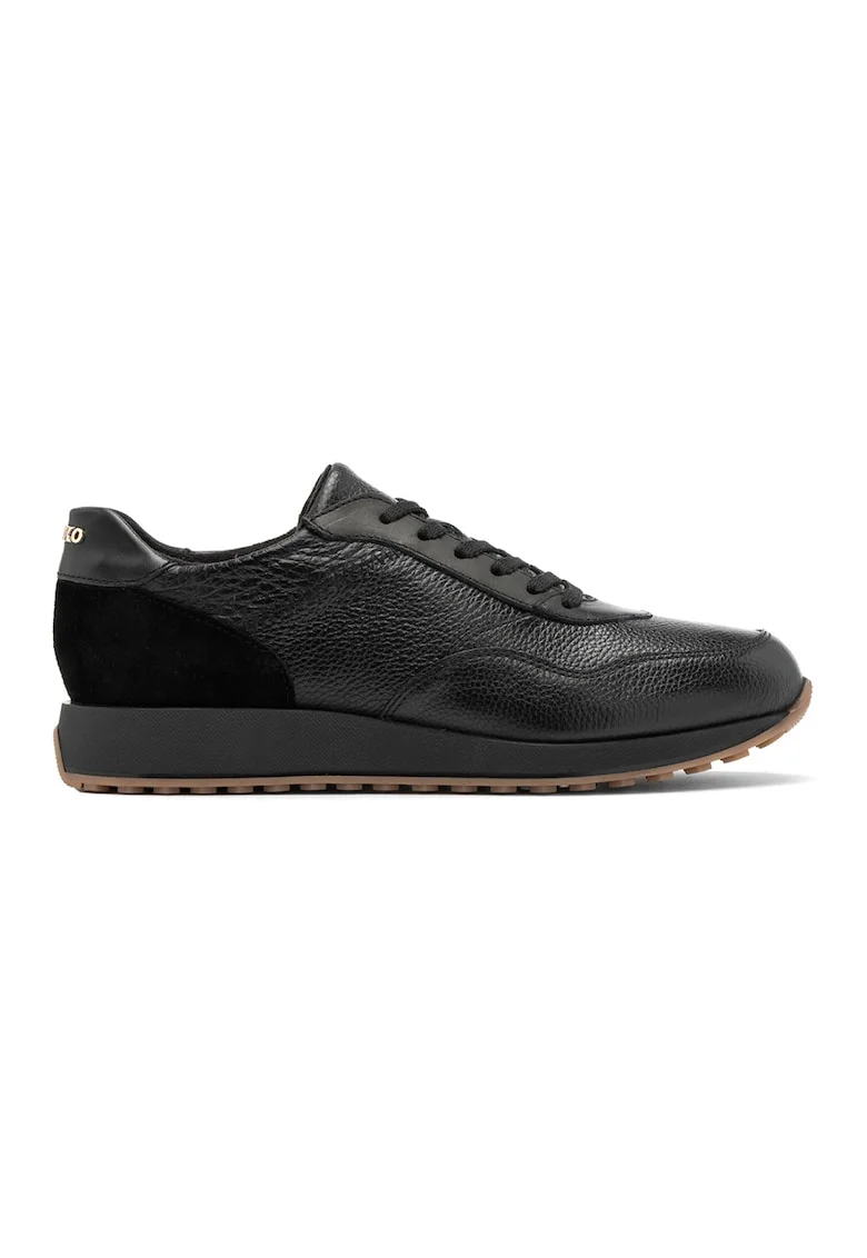 Pantofi sport de piele cu garnitura de piele intoarsa, Negru