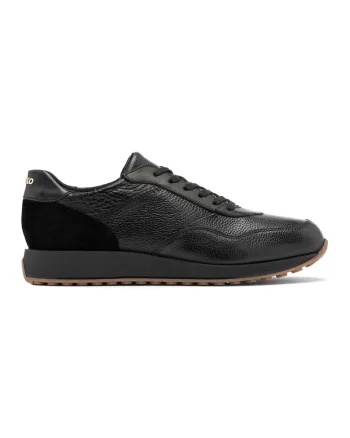 Pantofi sport de piele cu garnitura de piele intoarsa, Negru