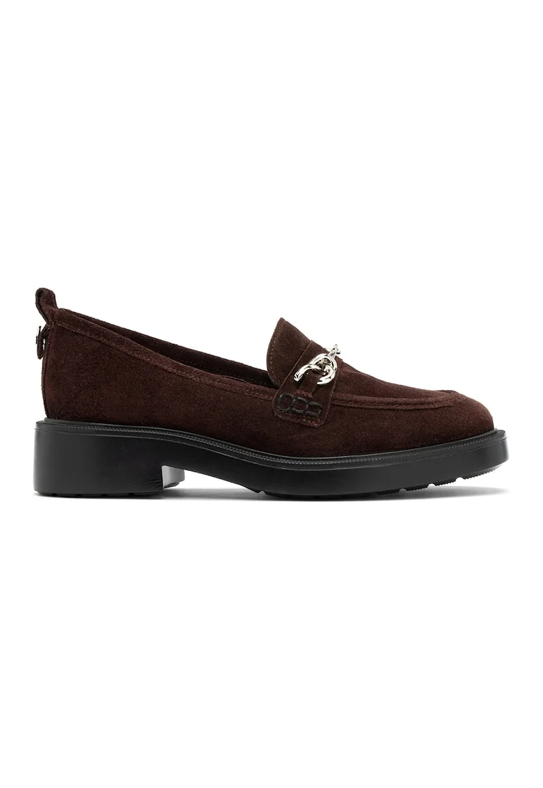 Pantofi loafer cu aplicatie metalica, Maro cognac
