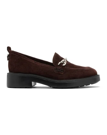Pantofi loafer cu aplicatie metalica, Maro cognac