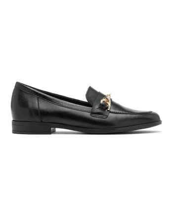 Pantofi loafer de piele cu aplicatie metalica, Negru