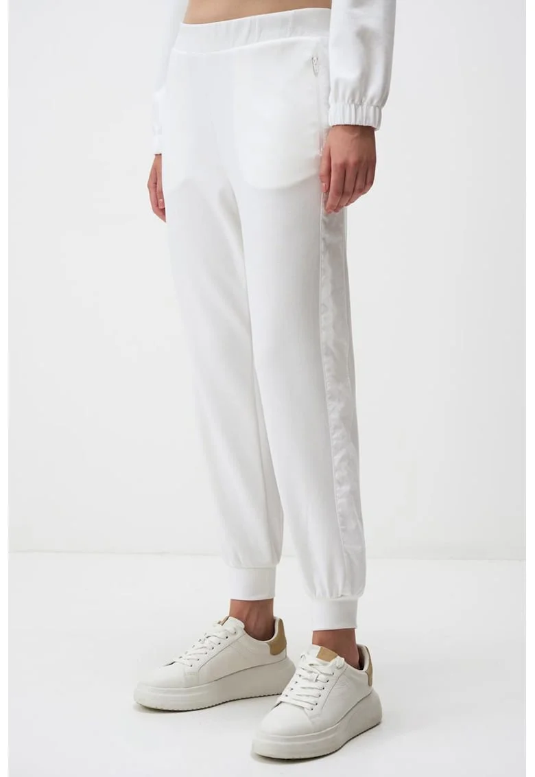 Pantaloni de trening slim fit cu buzunare cu fermoar, Alb optic