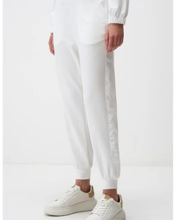 Pantaloni de trening slim fit cu buzunare cu fermoar, Alb optic