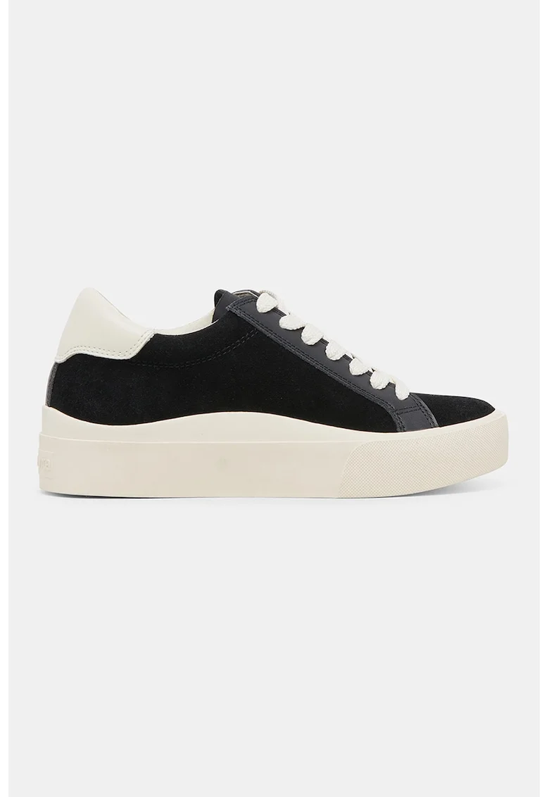 Pantofi sport cu talpa flatform si garnituri din piele, Negru
