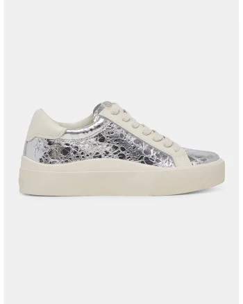 Pantofi sport cu talpa flatform si garnituri din piele, Argintiu