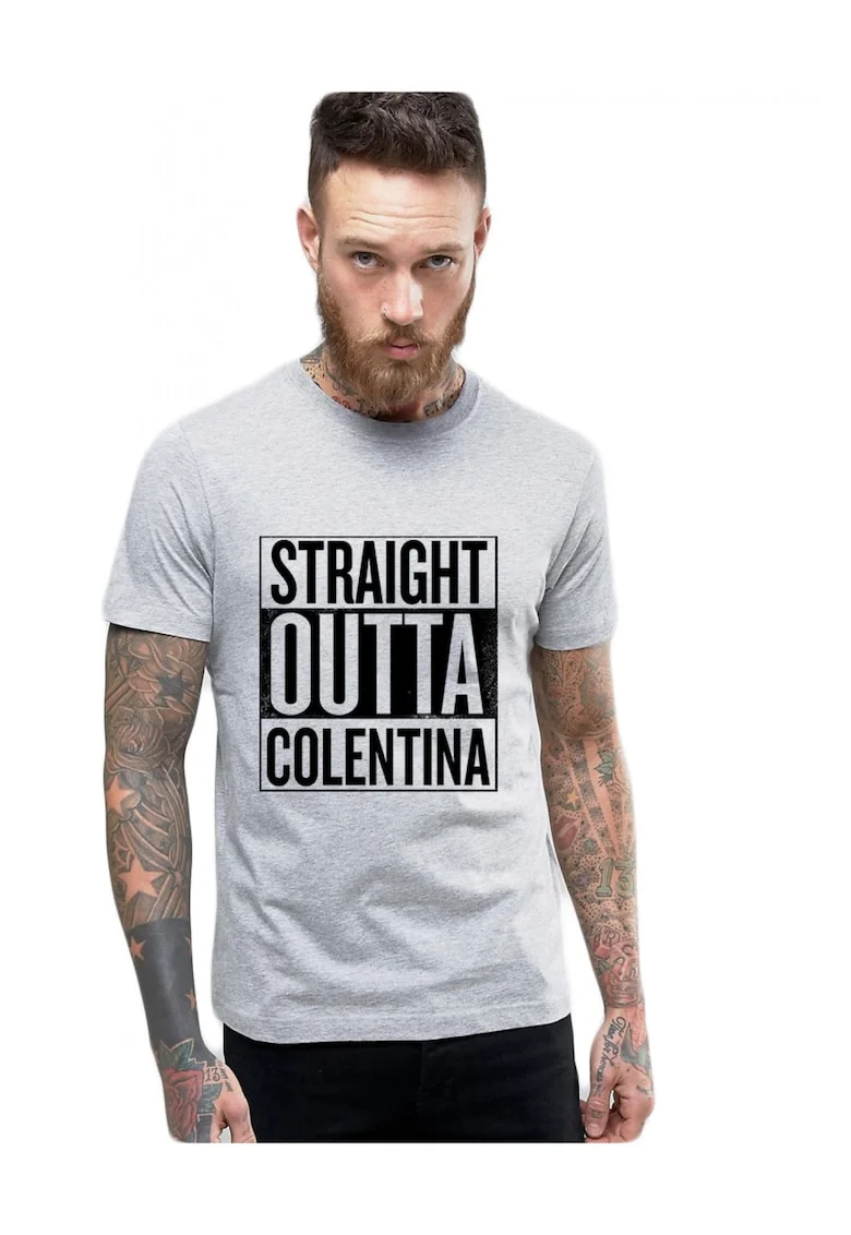 Tricou barbati gri cu text negru - Straight Outta Colentina, Gri