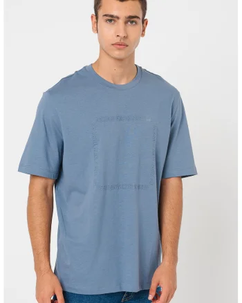 Tricou de bumbac cu decolteu la baza gatului, Albastru prafuit