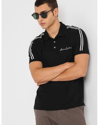 Tricou polo cu dungi contrastante, Negru/Alb optic
