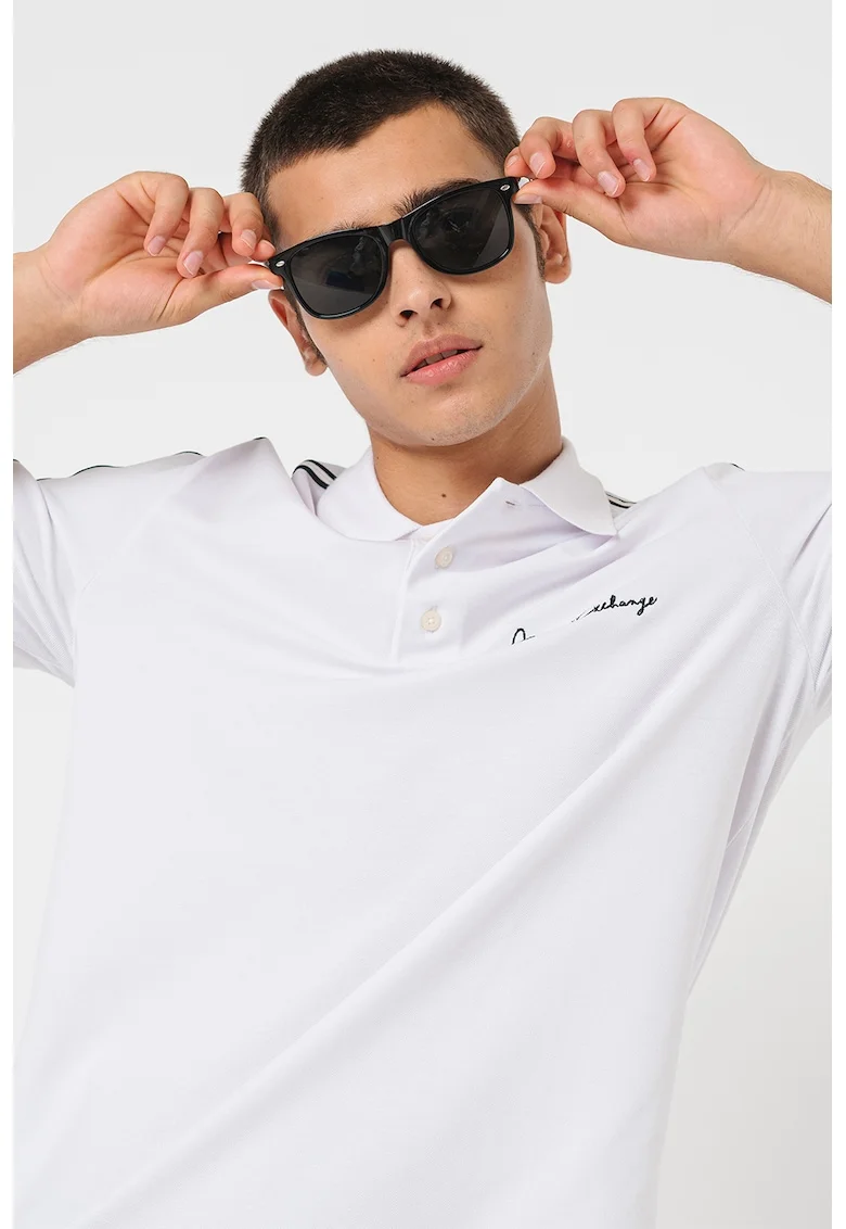 Tricou polo cu dungi contrastante, Alb optic/Bleumarin