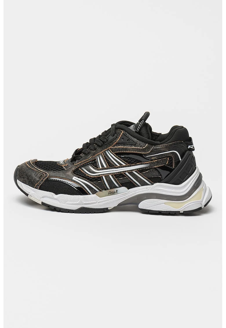 Pantofi sport masivi din piele si plasa Race, Negru/Bej