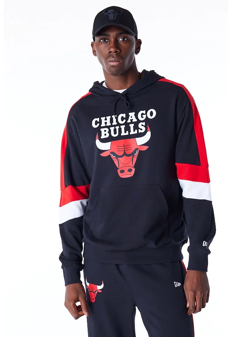 Hanorac cu imprimeu Chicago Bulls si model colorblock, Rosu/Alb/Negru