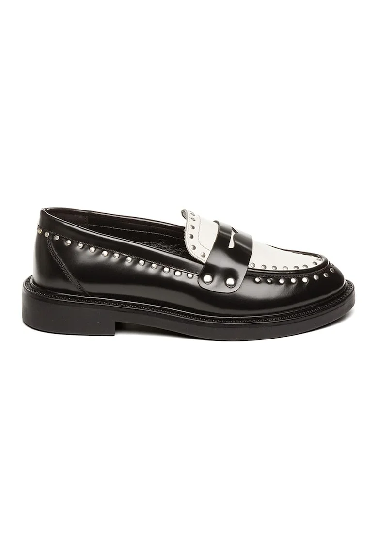 Pantofi loafer cu nituri Harloe, Alb fildes/Negru
