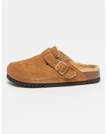 Saboti de piele intoarsa Fae New, Caramel