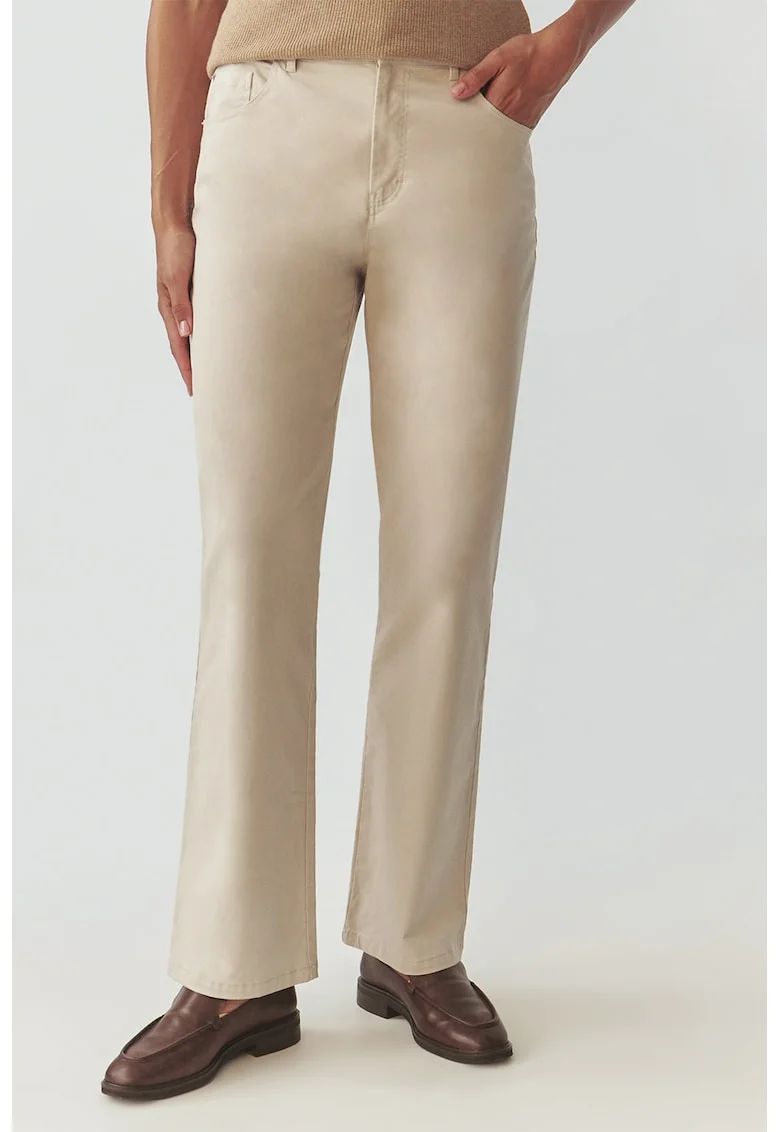 Pantaloni cu croiala dreapta si talie medie, Bej deschis