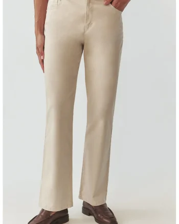 Pantaloni cu croiala dreapta si talie medie, Bej deschis