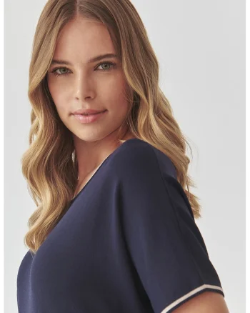 Rochie tricotata fin cu detalii contrastante, Albastru ultramarin