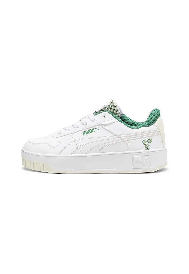 Pantofi sport din piele ecologica cu talpa flatform Carina Street Blossom, Alb optic/Verde feriga
