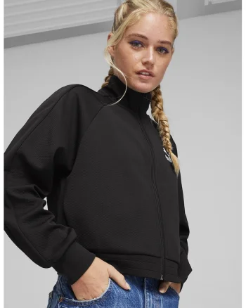 Bluza de trening din amestec de bumbac cu fermoar si guler mediu, Negru