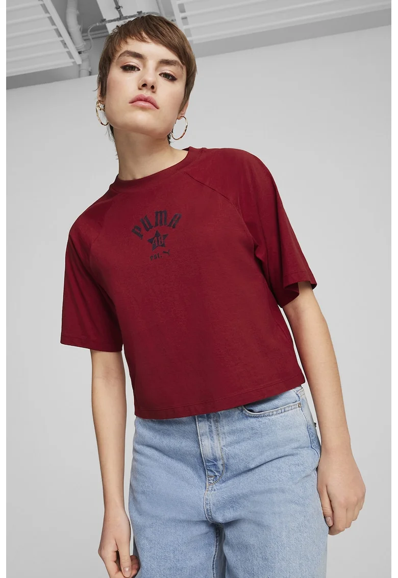 Tricou relaxed fit cu logo, Rosu inchis