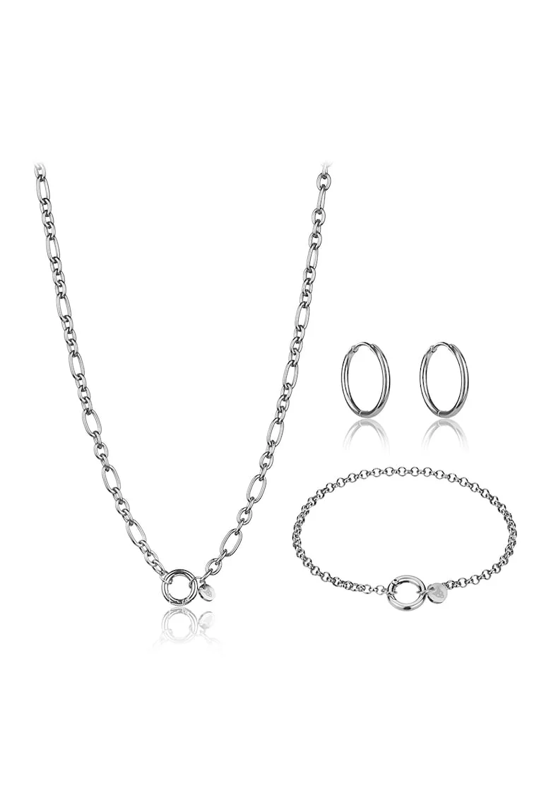 Set de colier, bratara si cercei din otel inoxidabil - 3 piese, Argintiu