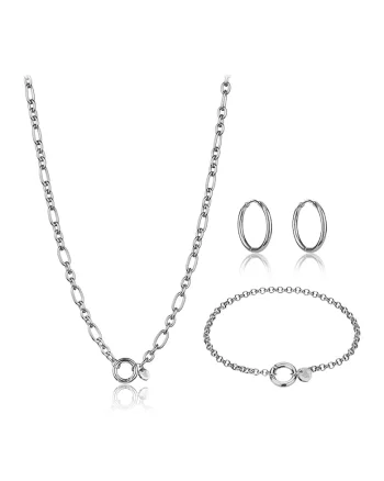 Set de colier, bratara si cercei din otel inoxidabil - 3 piese, Argintiu