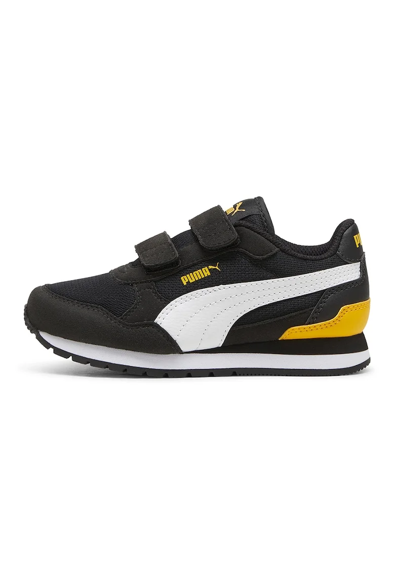 Pantofi sport ST Runner v4 cu bareta velcro si insertii de plasa, Alb/Negru/Galben