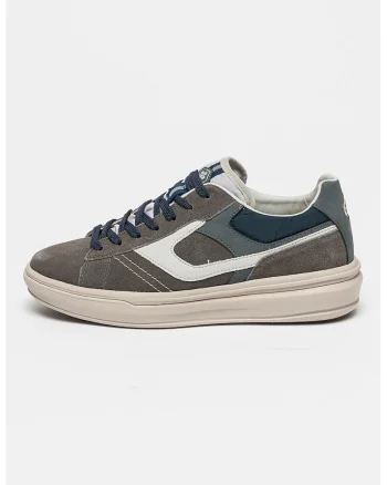 Pantofi sport din piele intoarsa cu garnituri textile si sintetice, Gri/Bleumarin