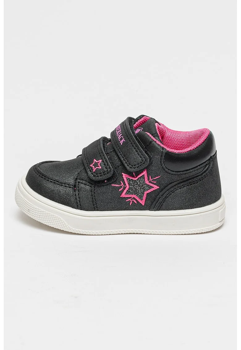 Pantofi sport de piele ecologica cu velcro, Negru/Fucsia