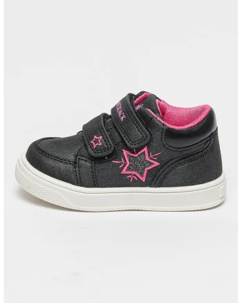 Pantofi sport de piele ecologica cu velcro, Negru/Fucsia