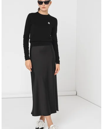 Pulover crop cambrat Scallia, Negru
