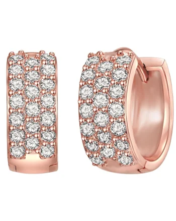 Cercei rotunzi placati cu aur de 14K, cu zirconia, Auriu rose