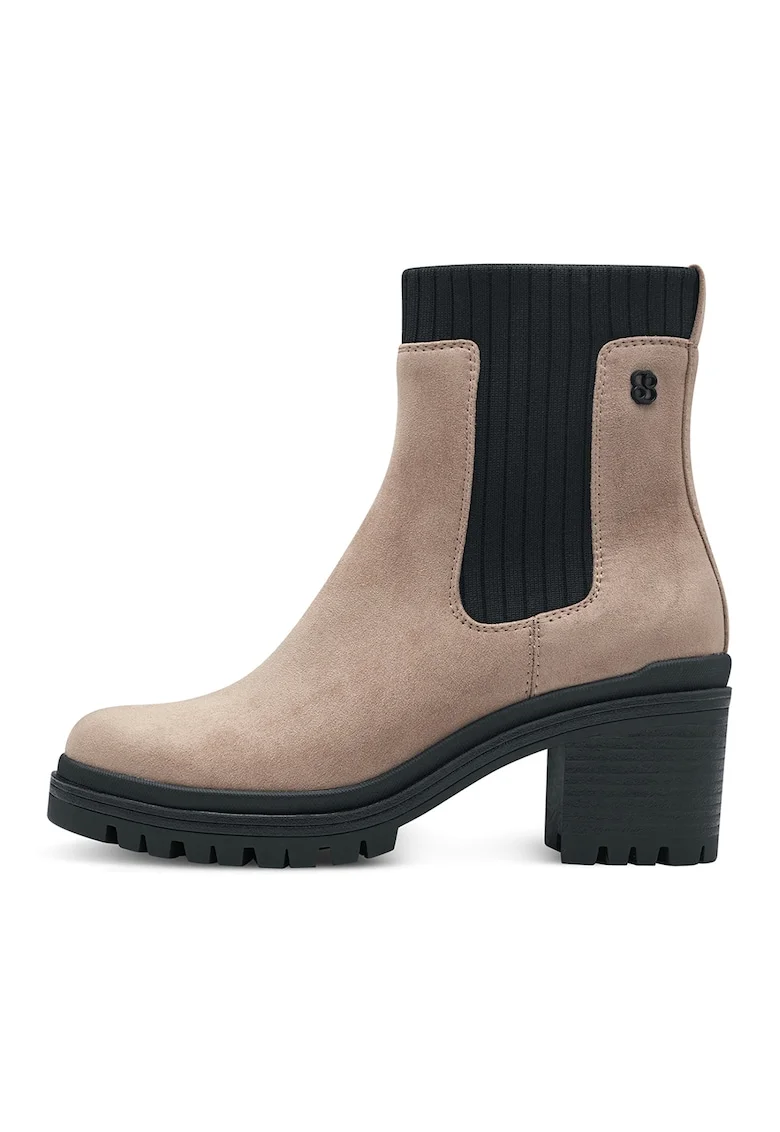 Botine Chelsea cu toc masiv, Negru/Maro taupe deschis