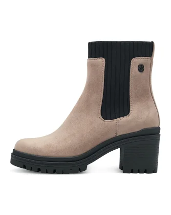 Botine Chelsea cu toc masiv, Negru/Maro taupe deschis