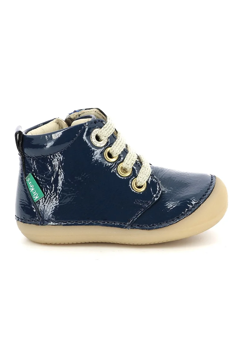 Pantofi sport mid-high de piele lacuita, Albastru inchis/Maro nisip