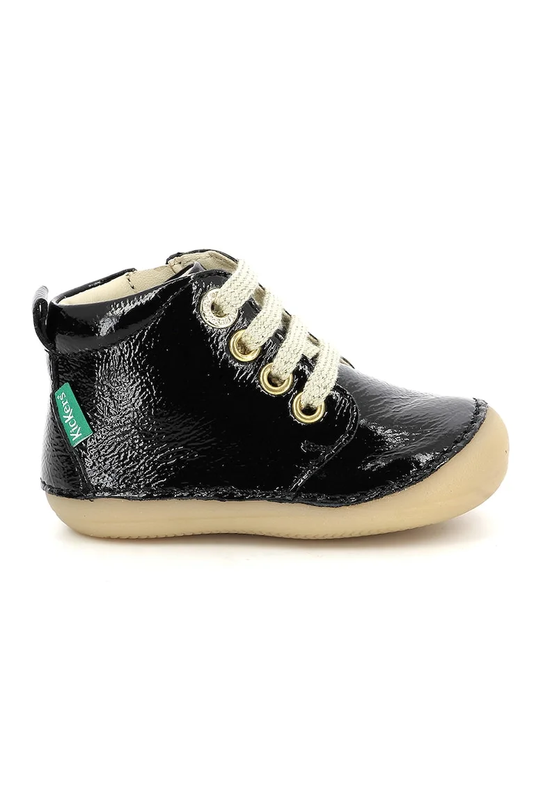 Pantofi sport mid-high de piele lacuita, Negru/Maro nisip