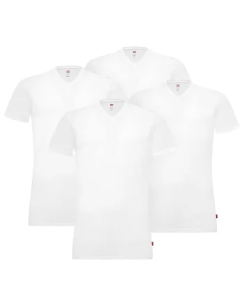 Set de tricouri cu decolteu in V - 4 piese, Alb