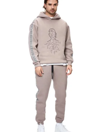 Pantaloni de trening cu benzi laterale contrastante, Bej