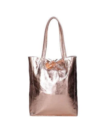 Geanta shopper din piele cu model uni, Roz deschis