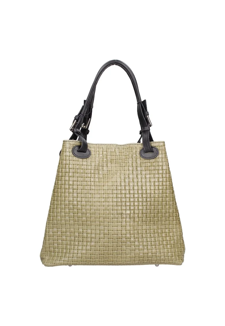 Geanta hobo din piele cu aspect tesut, Verde inchis