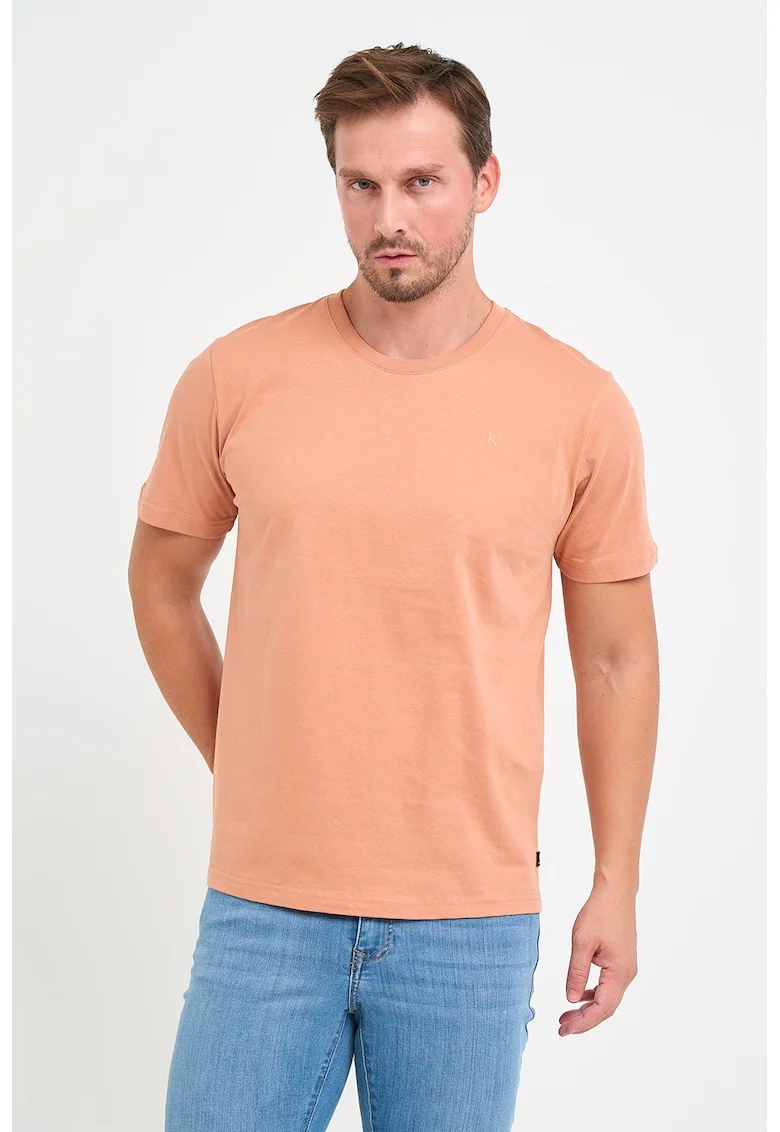 Tricou de bumbac cu decolteu la baza gatului, Portocaliu pal