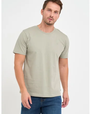 Tricou de bumbac cu decolteu la baza gatului, Gri deschis