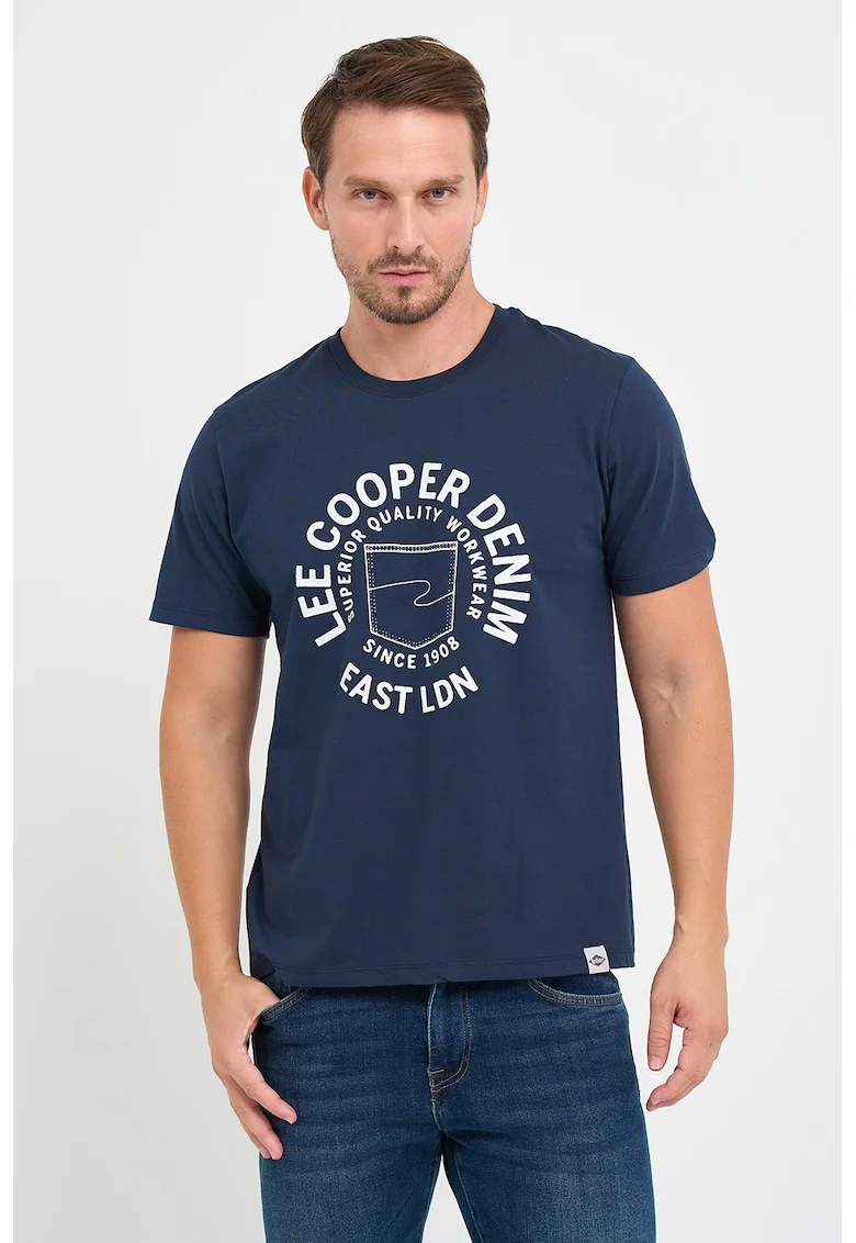 Tricou cu logo si decolteu la baza gatului, Bleumarin